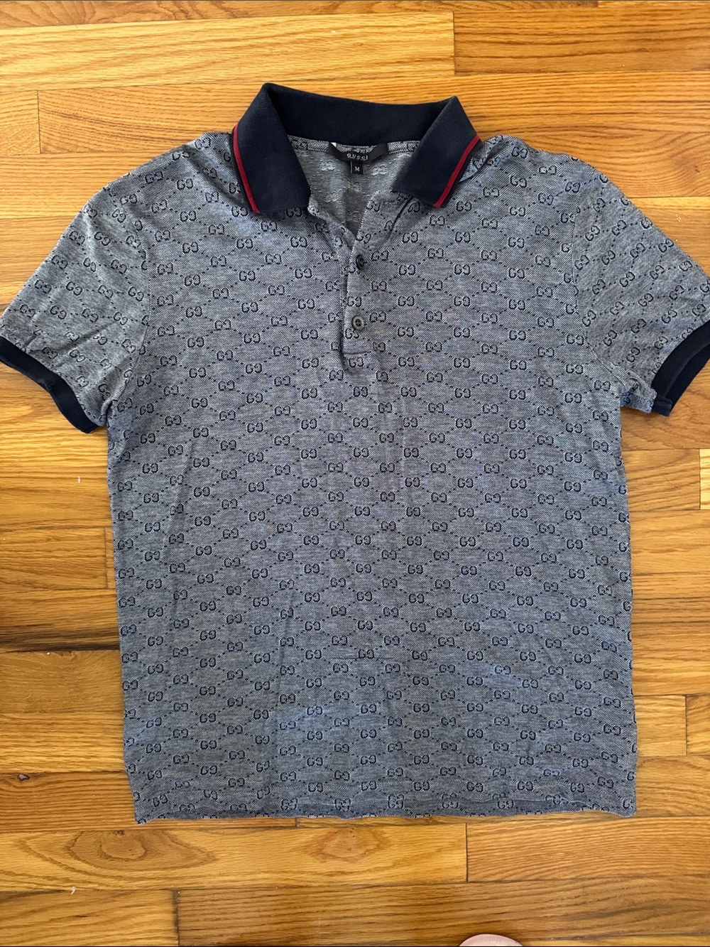 Gucci navy/grey Polo with Navy Collar and Red Piping